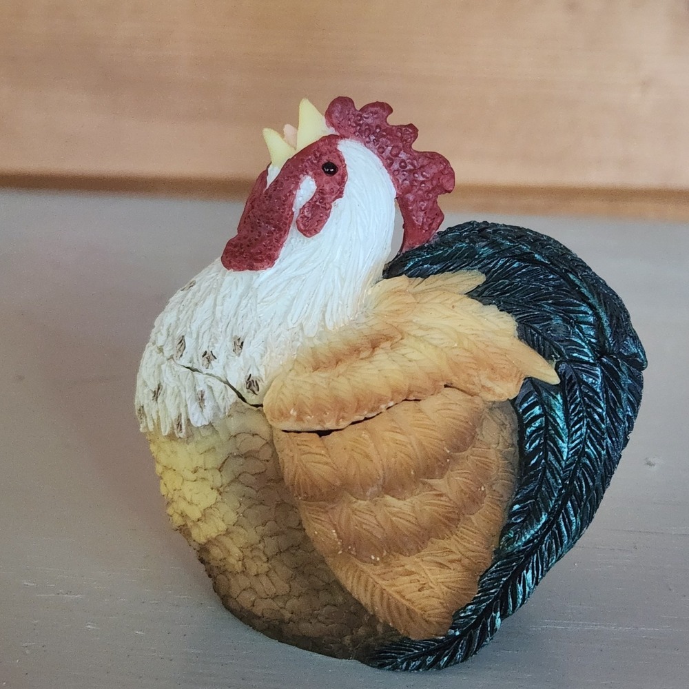 Stone Critter Keeper Trinket Jewelry Box & Lid Rooster Vintage Country Farm Rare - Picture 3 of 11